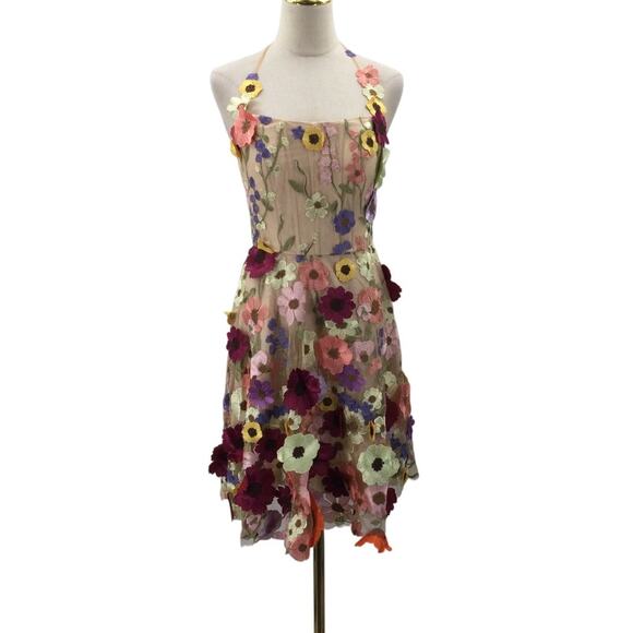 SPRING FORMAL AW SZ 4 S Multicolor Coralia 3D Floral party Midi Dress New 0b6 - Picture 2 of 8